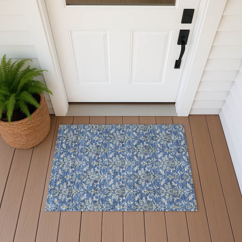 Machine Washable Indoor/ Outdoor Traditional Marrakesh Chantille Rug - Navy - 1'8" x 2'6"