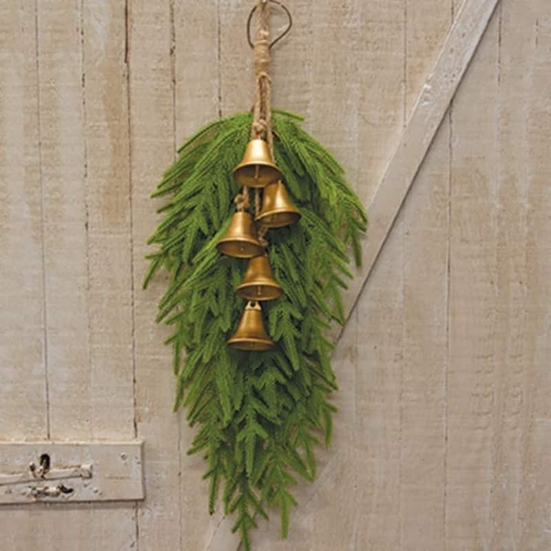 30” Teardrop Norfolk Pine Faux Greenery Wall Hanging Green and Brown Decorative Accent - 30" H x 14" W x 2" D