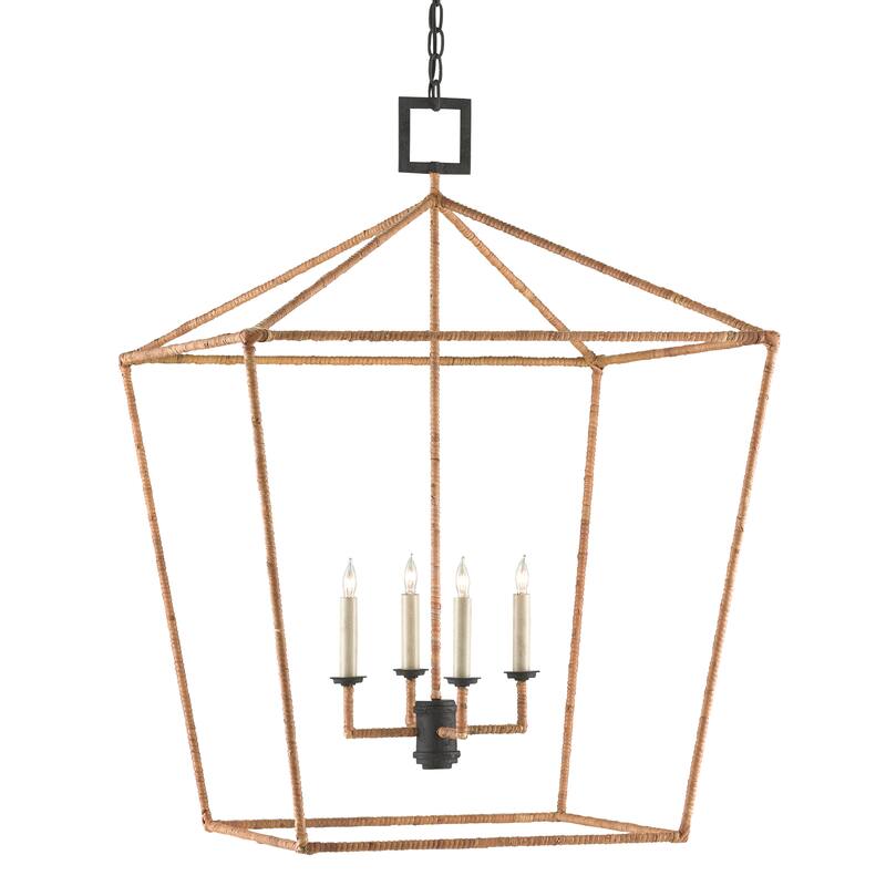 Currey & Company Denison Rattan Large Lantern - 36.75"h x 26"w x 26"d - 36.75"h x 26"w x 26"d - Molé Black/Natural Rattan