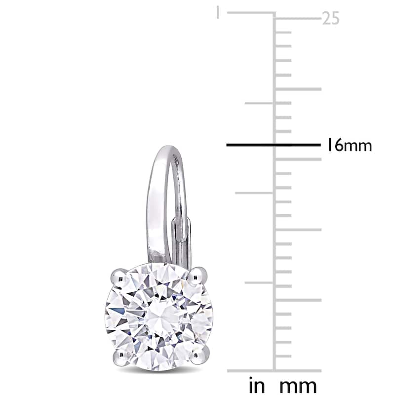 Miadora 4ct DEW Moissanite Solitaire Leverback Earrings in 14k White Gold - 15 mm x 8.1 mm x 13.6 mm