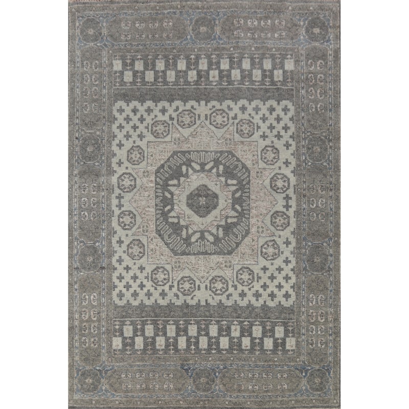 Transitional Beige Oushak Indian Area Rug Hand-Knotted Wool Carpet - 7'10" x 10'2"