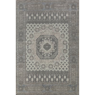 Transitional Beige Oushak Indian Area Rug Hand-Knotted Wool Carpet - 7'10" x 10'2"