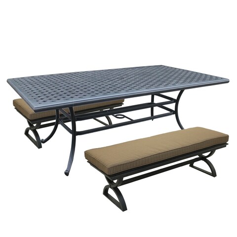 3 Piece Outdoor Aluminum Dining Set Rectangular table and Benches