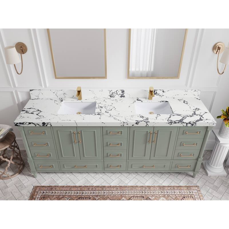 Willow Collections 84 in. W x 22 in. D Aberdeen Double Bowl Sink Bathroom Vanity with Countertop - 2" Viola Night - Evergreen