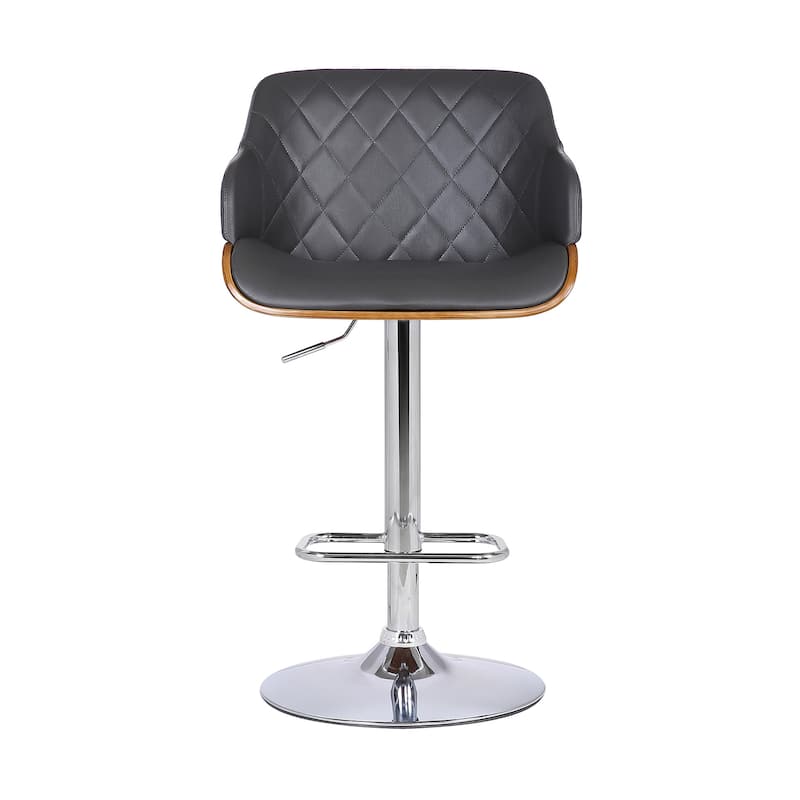HomeRoots Gray and Silver Faux Leather and Iron Low Back Adjustable Height Swivel Bar Chair