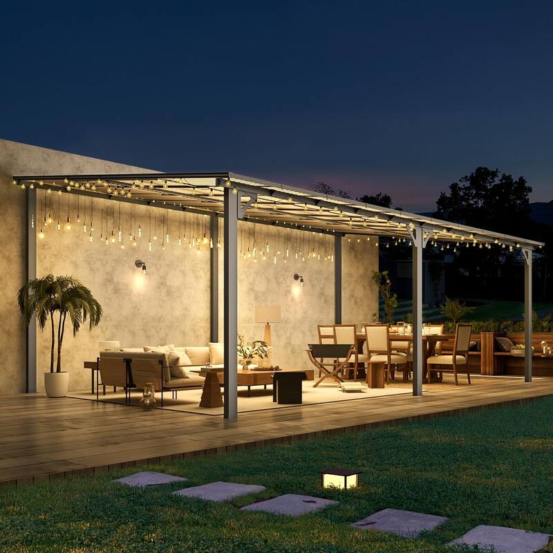 12x20ft Lean to Gazebo Hardtop Wall Mounted Gazebo