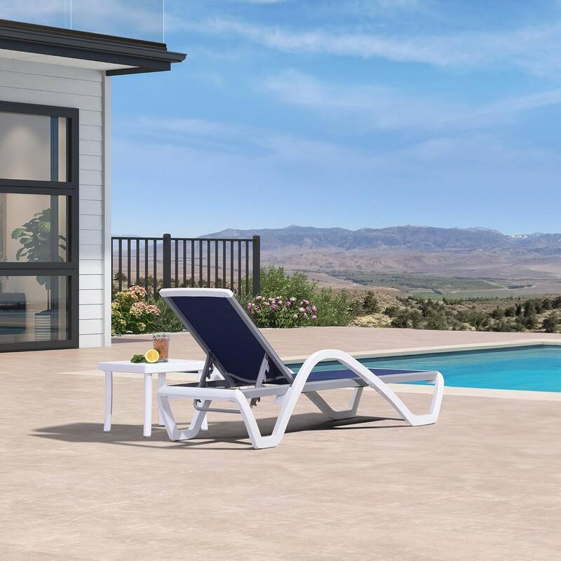 PURPLE LEAF Patio Chaise Lounge Chair Outdoor Plastic Textilene Lounger with 6 Adjustable Position for Outside Lawn Poolside