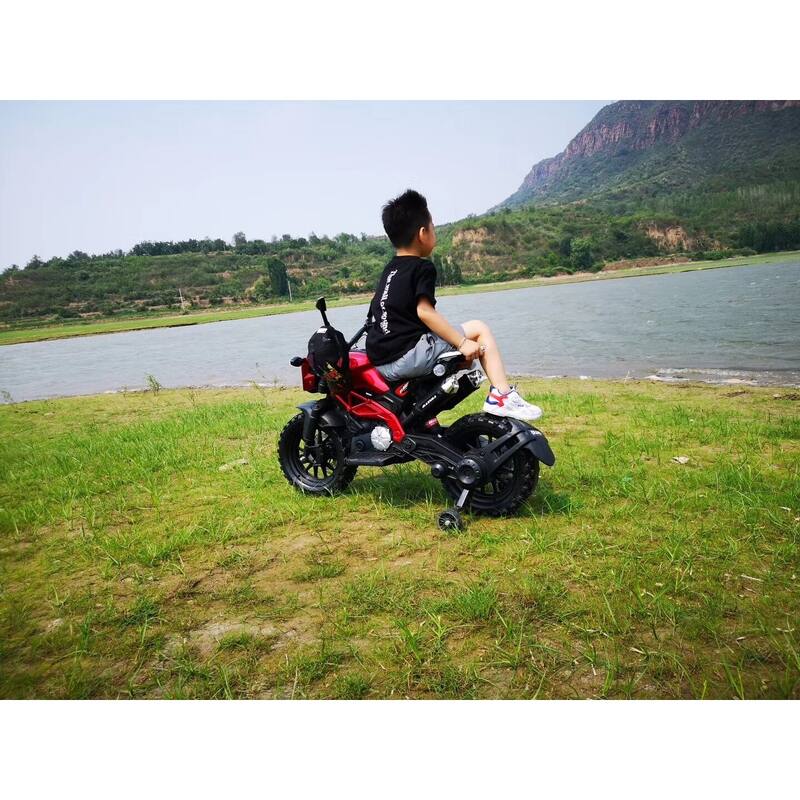 12V Kids Ride-On Motorcycle with Manual Throttle, PU Seat, and Wireless Music - Safe Training Wheels