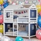 preview thumbnail 1 of 17, Modren Twin over Twin Size Wood House Bunk Bed With Tent And Spacious Under Bed Space,s Blue+White