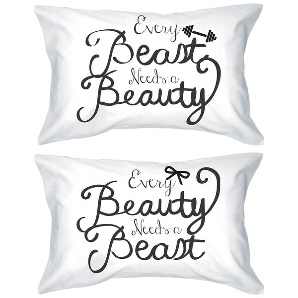 His and Hers Romantic Egyptian Cotton Pillowcases - Every Beauty Needs a Beast Matching Pillow Covers for Couples