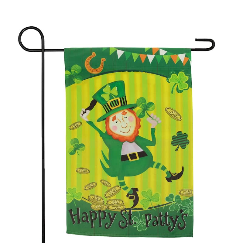 Dancing Leprechaun "Happy St. Patty's" Outdoor Garden Flag - 18" x 12.5"