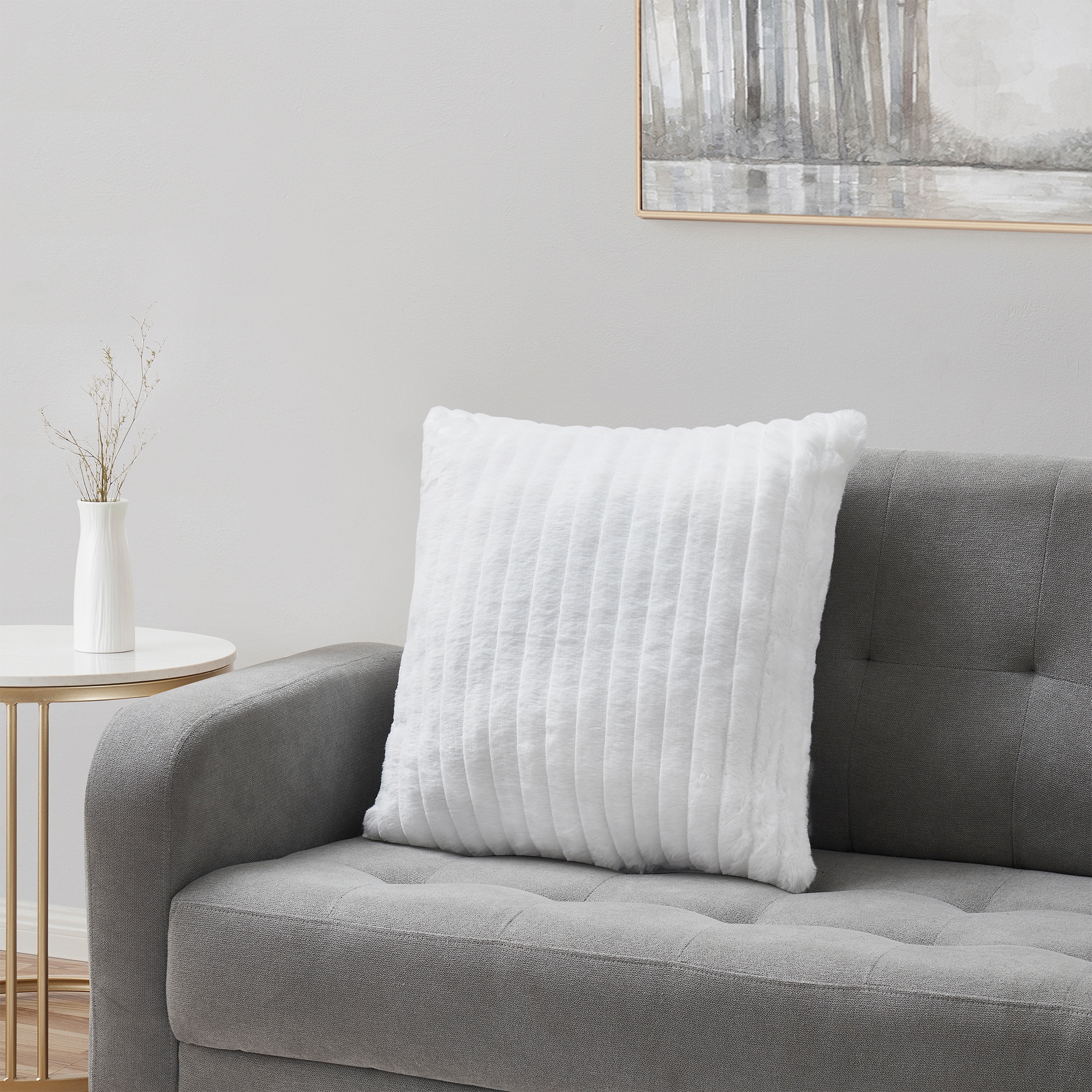 Tahari Home 20 x 20 Cassie White Ribbed Stripe Decorative Pillow