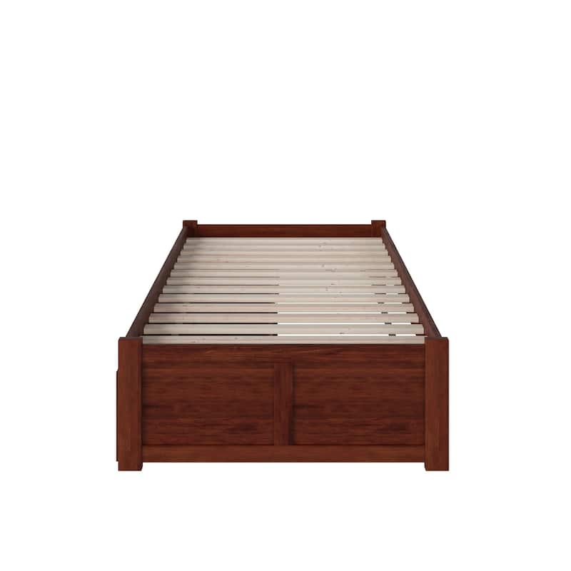Concord Twin Platform Bed with Footboard and 2 Bed Drawers in Walnut
