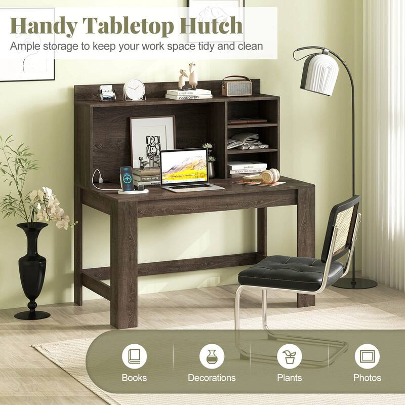 Costway Computer Desk with Hutch 2 Power Outlets USB & Type-c charging - See Details