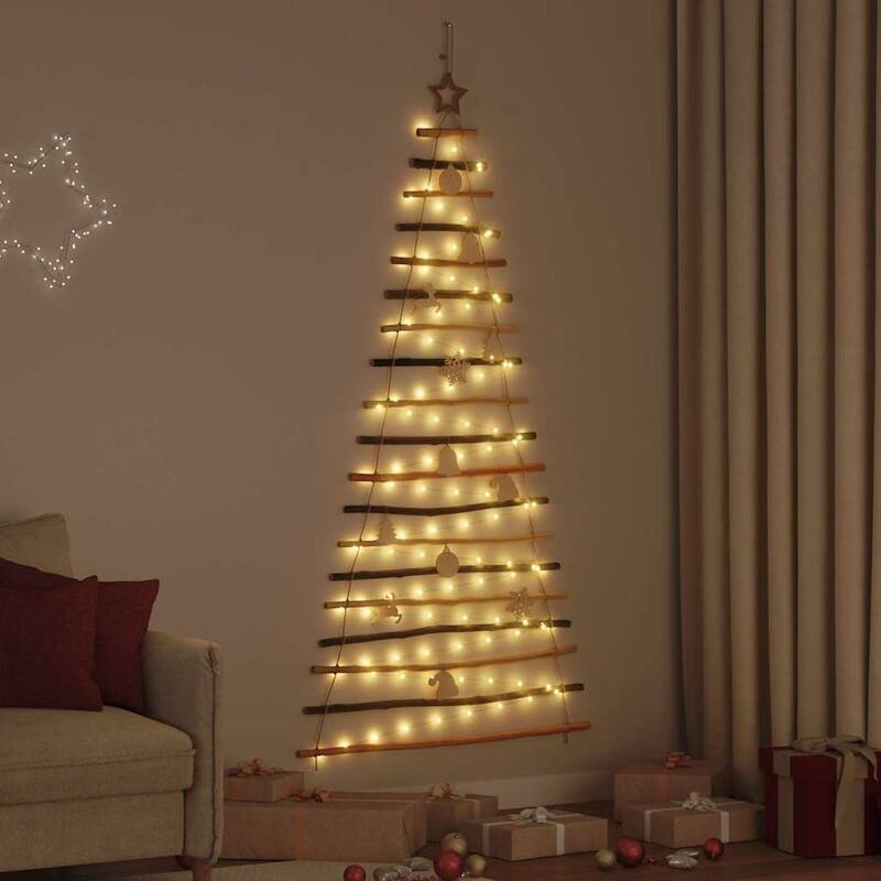 vidaXL Christmas Tree with LEDs Natural Solid Ash wood - Brown - 6 Foot