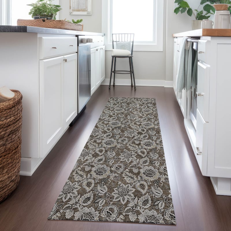 Machine Washable Indoor/ Outdoor Chantille Floral Farmhouse Rug