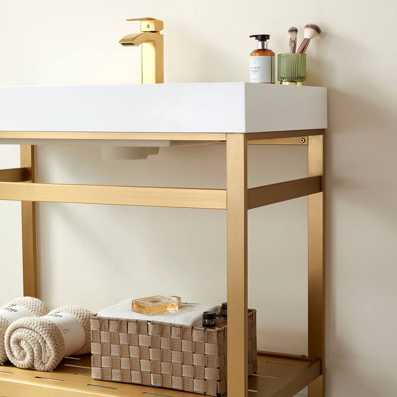 Ablitas 36" Single Vanity in Metal with Stone Sink Top