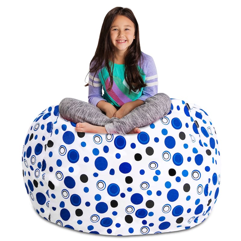 Kids' Stuffed Animal Storage Bean Bag Chair Cover or Toy Organizer - 48 Inches Extra Large - Canvas Bubbles Blue and White