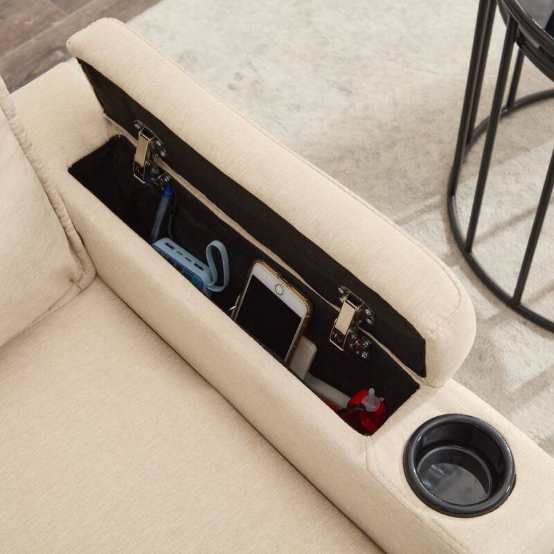 Sofa with Storage Armrests, Magazine Bags, and Sweeper-Friendly Design for Apartments and Living Room