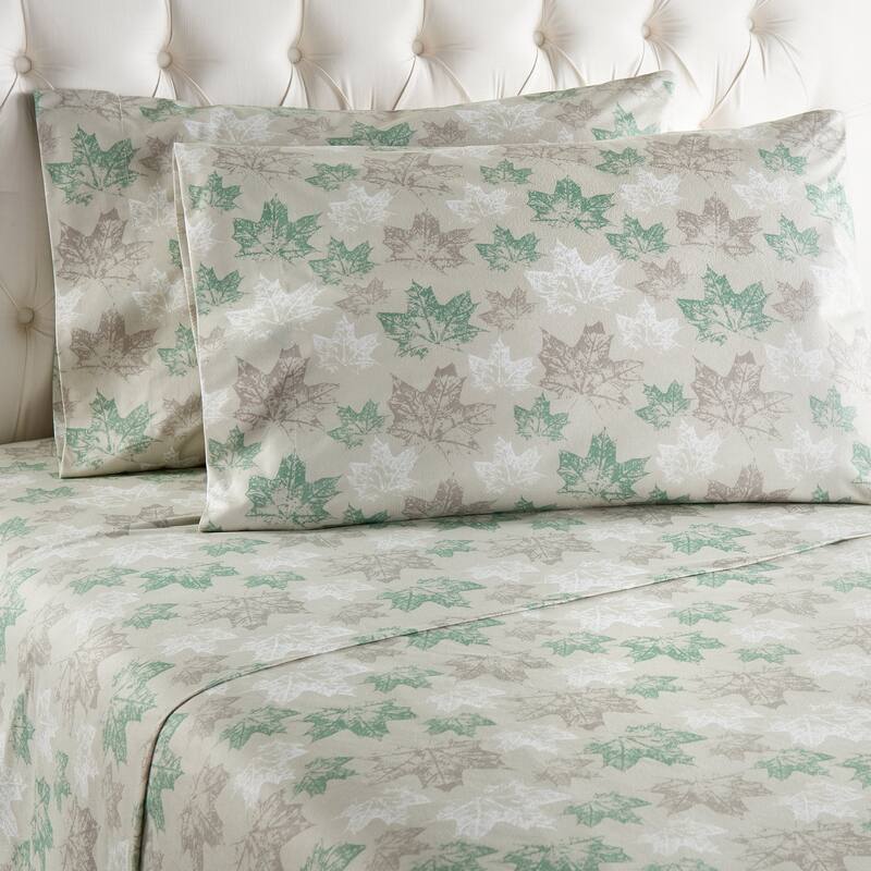 Shavel Micro Flannel® Patterned 4-piece Sheet Set - Twin - Maple Leaves Tan