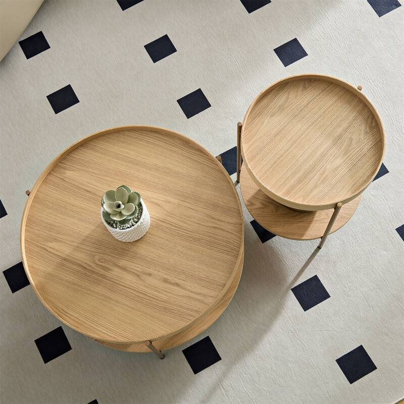 2-Piece Modern 2 tier Round Coffee Table Set