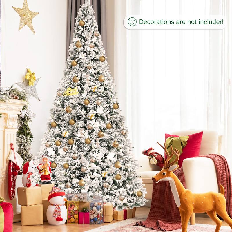 Costway 8ft Snow Flocked Hinged Christmas Tree w/ Berries & Poinsettia - See details