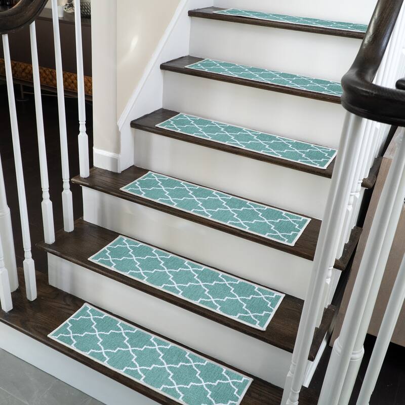 SussexHome Lattice Design 9" X 28" Stair Treads - 70 % Cotton Carpet for Indoor Stairs-Easy to Install with Double Adhesive Tape