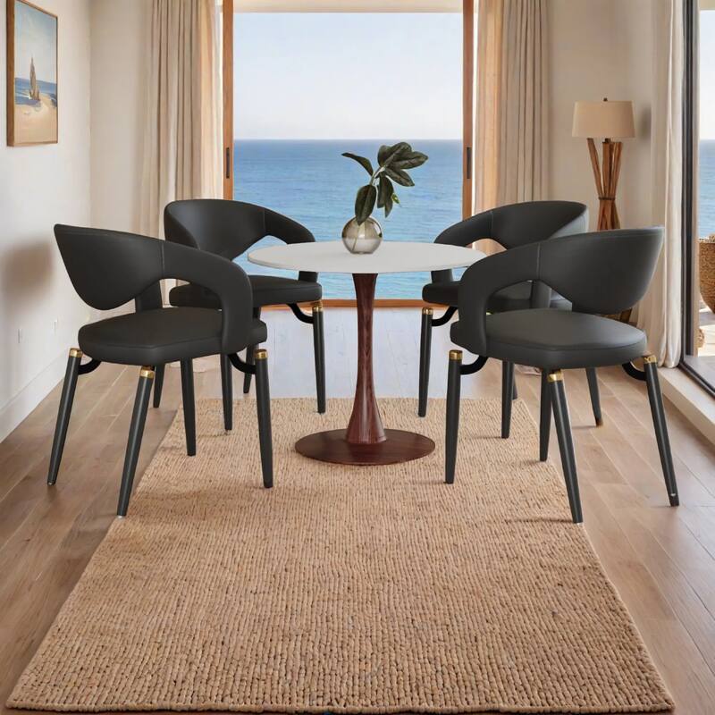 Bristol 24" Round Dining Table with MDF Top and Walnut Steel Pedestal Base for Modern Kitchen and Dining Room