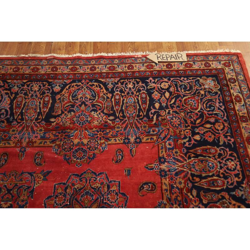 Hand Knotted Oriental 100% Wool Carpet Traditional All-Over Oranges & Rust Kashan Area Rug - 13' 11'' X 10' 0''