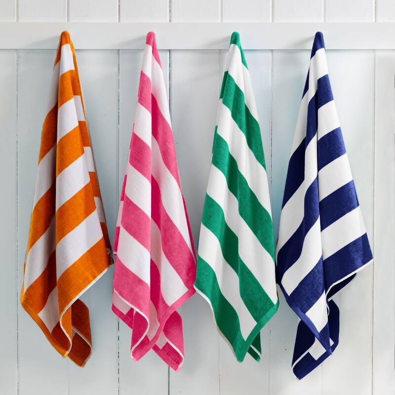 Linery & Co. Oversized Cotton Cabana Beach Towel, 4 Pack - 35" x 70" - 4 Pack- 35" x 70" - Multi - Orange, Pink, Green, Navy