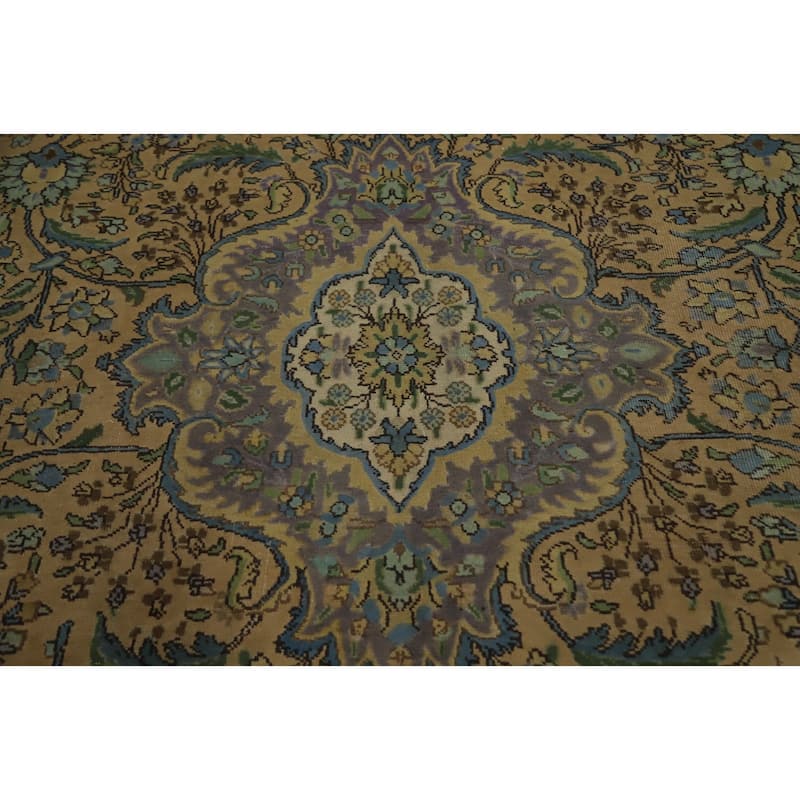 Hand Knotted Oriental 100% Wool Carpet Traditional Floral Brown Tabriz Area Rug - 11' 1'' X 7' 10''