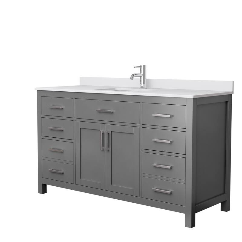 Beckett 60 Inch Single Vanity, Cultured Marble Top - Dark Gray, Nickel Trim, White Cultured Marble Top