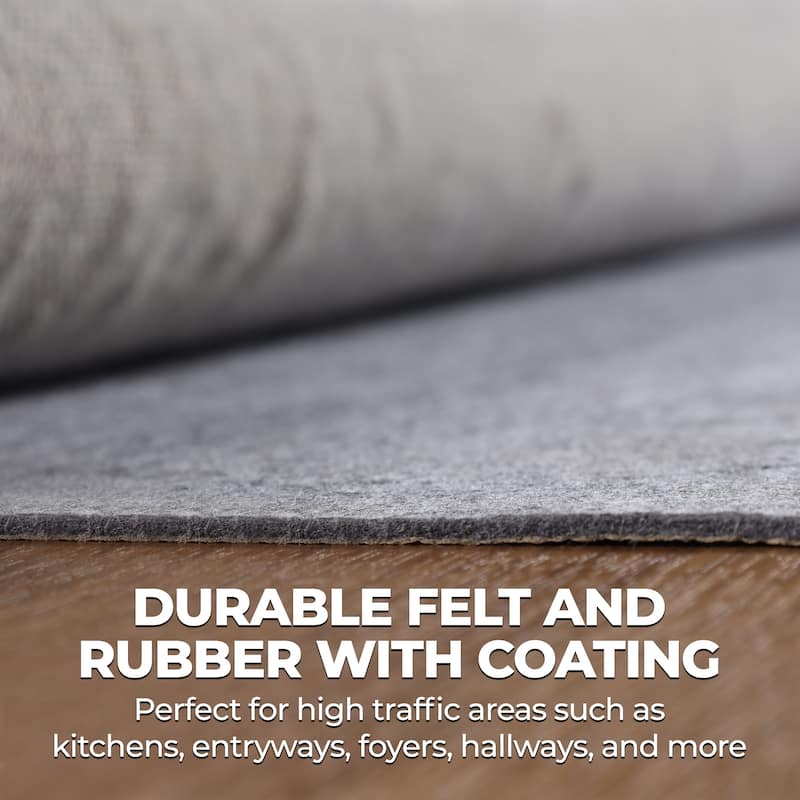Superior Lynn Non-Slip Felt Rubber Indoor Floor Area Rug Pad With Coating - Neutral Grey