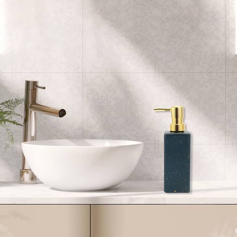 Square Simple Soap Pump Dispenser for Laundry Rooms 350ml 1 Pcs - Gold Tone Blue