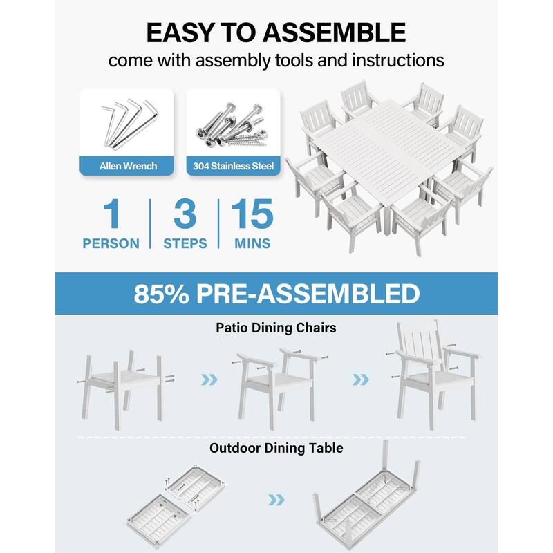 WINSOON 10-Piece HIPS All Weather Outdoor Patio Dining Sets with Umbrella Hole& Aluminum Frame,2-Table 8-Chairs