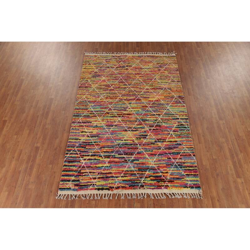 All-Over Trellis Moroccan Oriental Area Rug Hand-Knotted Wool Carpet - 6'2" x 9'2"