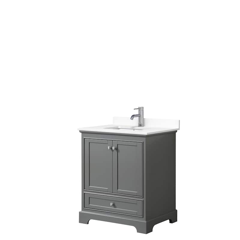 Deborah 30-inch Single Vanity, Cultured Marble Top - Dark Gray, Chrome Trim, White Cultured Marble Top