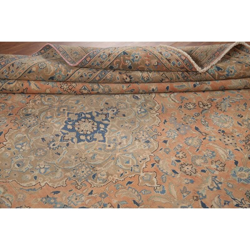 Hand Knotted Oriental 100% Wool Carpet Traditional Floral Oranges & Rust Mashad Area Rug - 12' 5'' X 9' 11''