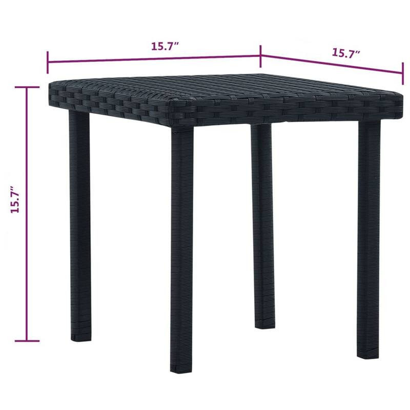 Outdoor Side End Tea Table, 16 Inch Steel, Square Black Poly Rattan - 16 Inch
