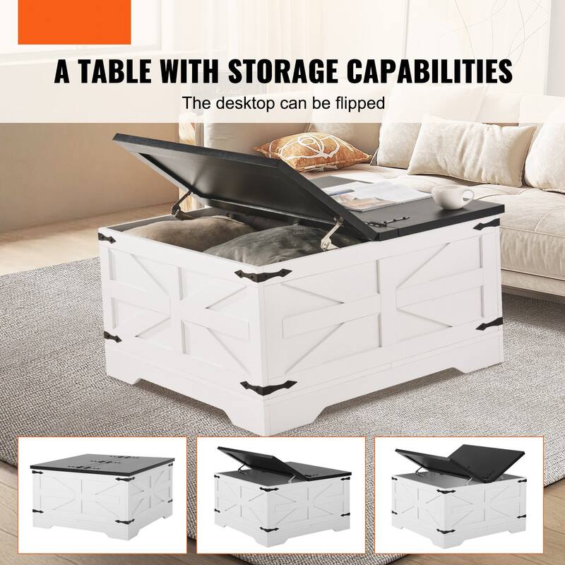 31.5" Coffee Hinged Square Table with Hidden Storage Cabinet and 2 Flip Top Tabletop - 31.5" x 31.5" x 18"