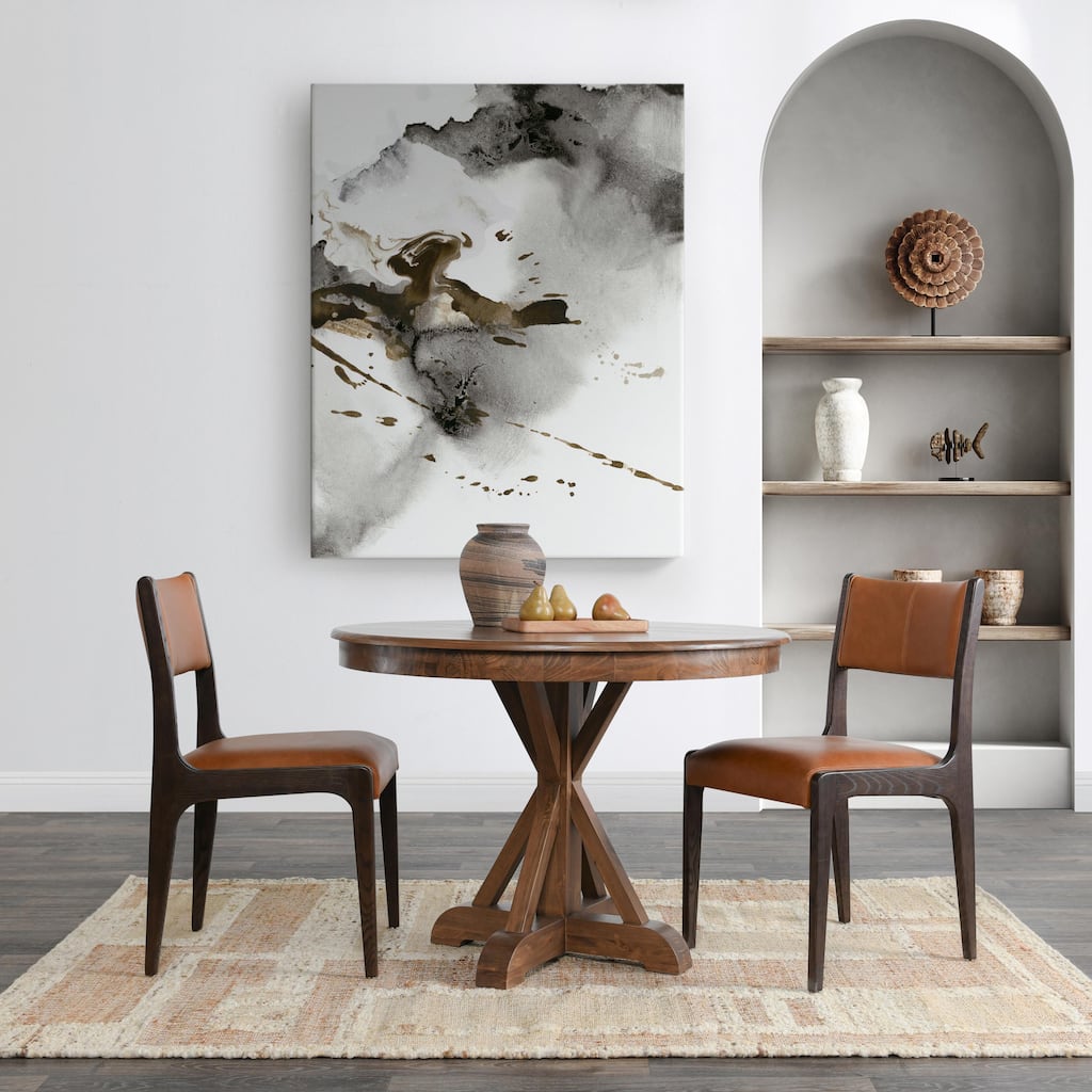 Maxwell 42" Round Pine Wood Dining Table in Brown Finish by Kosas Home