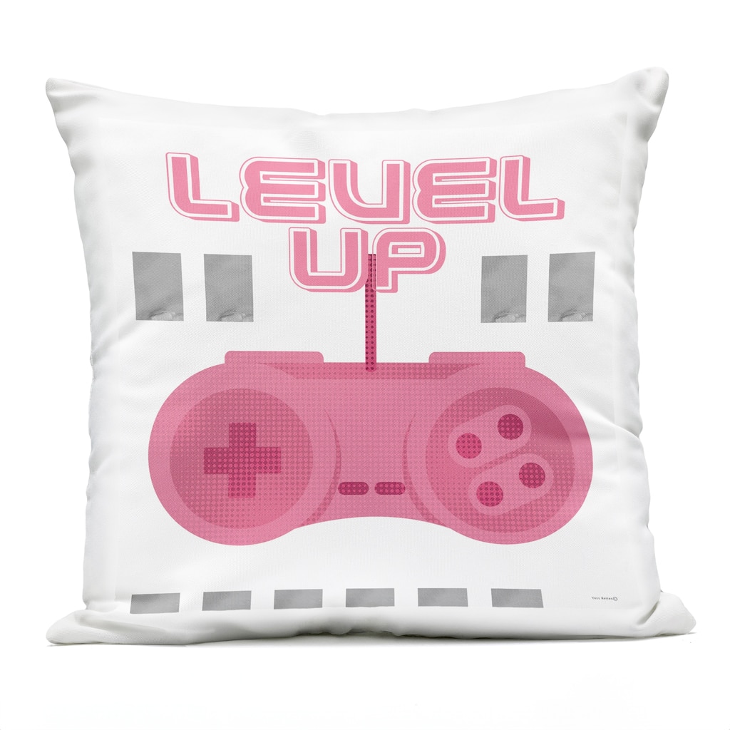Stupell Girl Gamer Pink Level Up Printed Outdoor Throw Pillow Design by Yass Naffas Designs