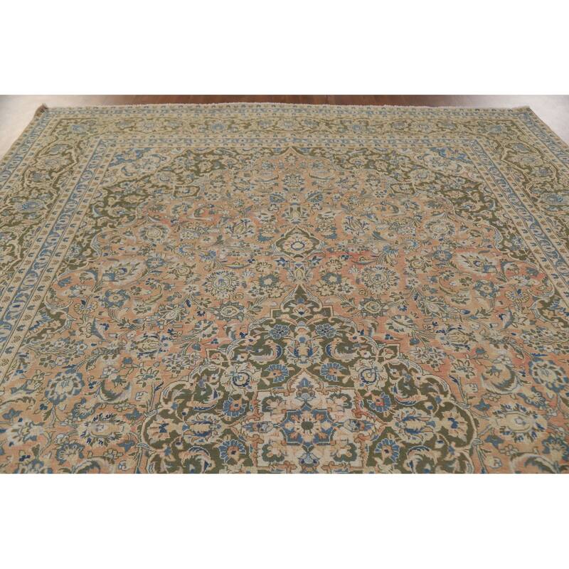 Hand Knotted Oriental 100% Wool Carpet Traditional Floral Oranges & Rust Mashad Area Rug - 13' 2'' X 9' 6''