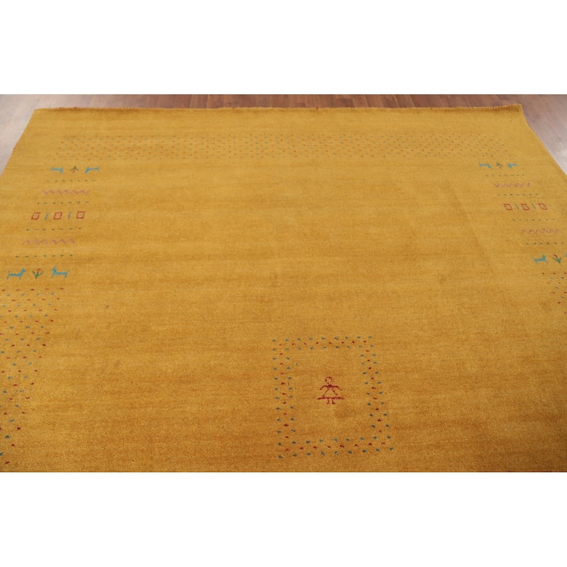 Gold Yellow Gabbeh Indian Area Rug Handmade Wool Carpet - 8'0"x 9'7"
