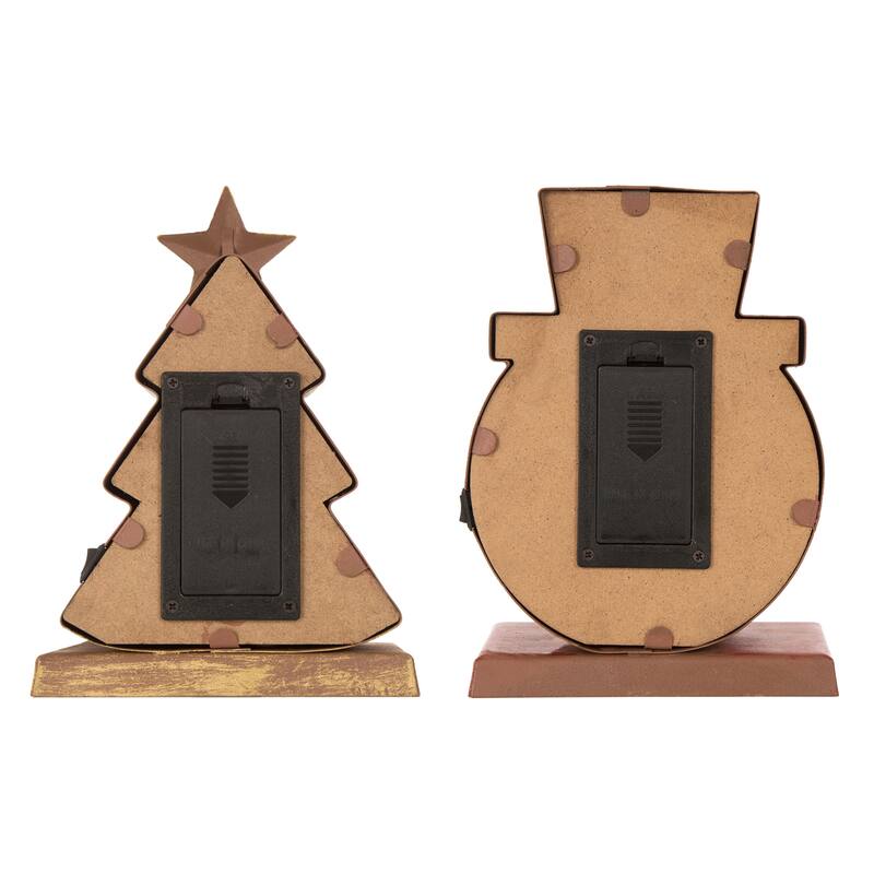 Glitzhome Marquee LED Cartoon Tree Snowman Christmas Stocking Holders Mantel Ornament