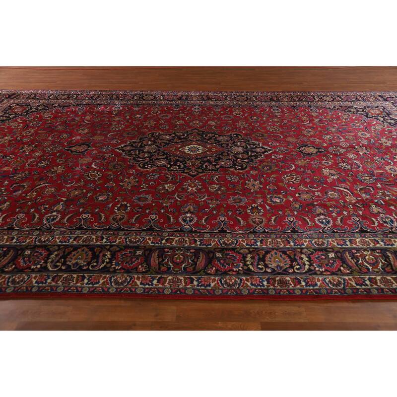 Hand Knotted Oriental 100% Wool Carpet Traditional Floral Red Mashad Area Rug - 15' 1'' X 10' 0''