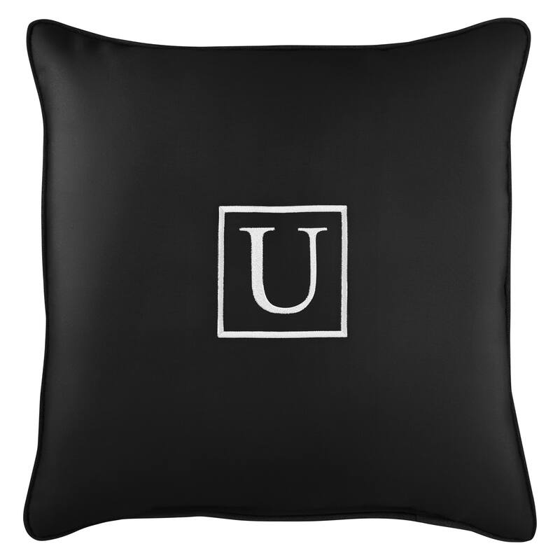 Monogram Corded Single Square Pillow by Havenside Home - "U" - Black