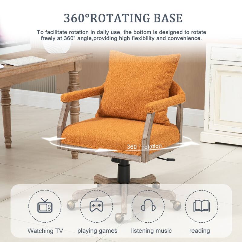 Boucle Upholstered Swivel Adjustable Height Homeoffice Chair With Wood Legs