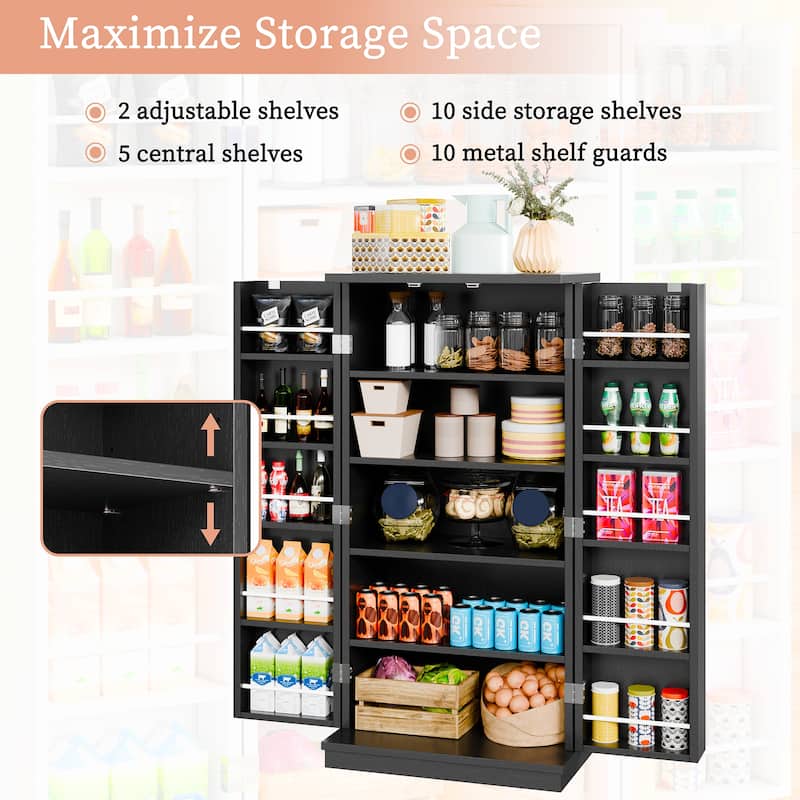 Futzca 47in Pantry Cabinet, Wooden Kitchen Storage Cabinets