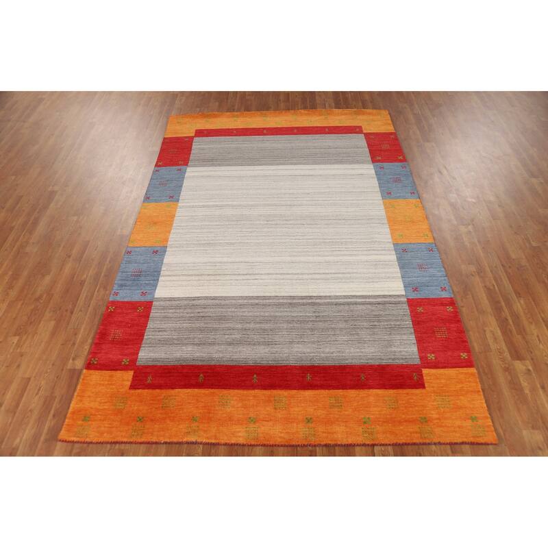 Striped Gabbeh Indian Rug Hand-Knotted Contemporary Wool Carpet - 6'5"x 9'8"